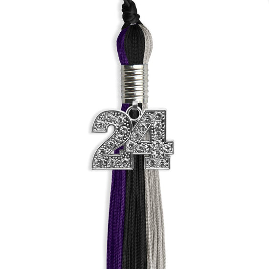 Black/Purple/Grey Graduation Tassel with Silver Bling Charm by Wholesale Grad Supply