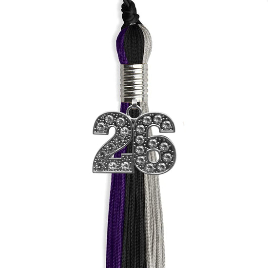 Black/Purple/Grey Graduation Tassel with Silver Bling Charm by Wholesale Grad Supply