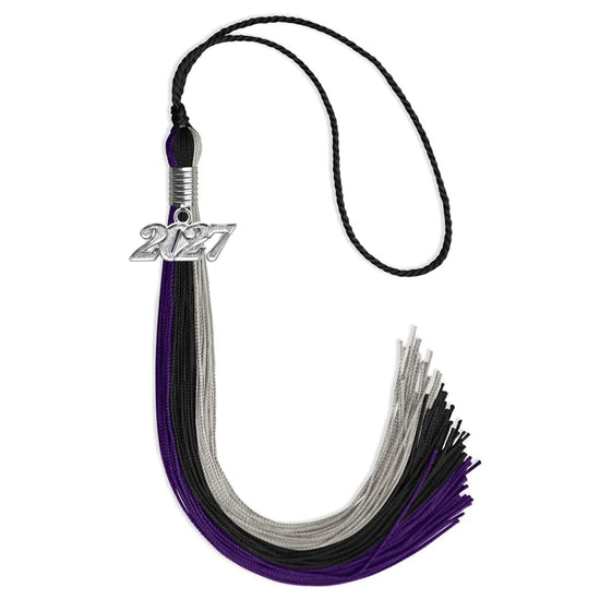 Black/Purple/Grey Graduation Tassel with Silver Bling Charm by Wholesale Grad Supply