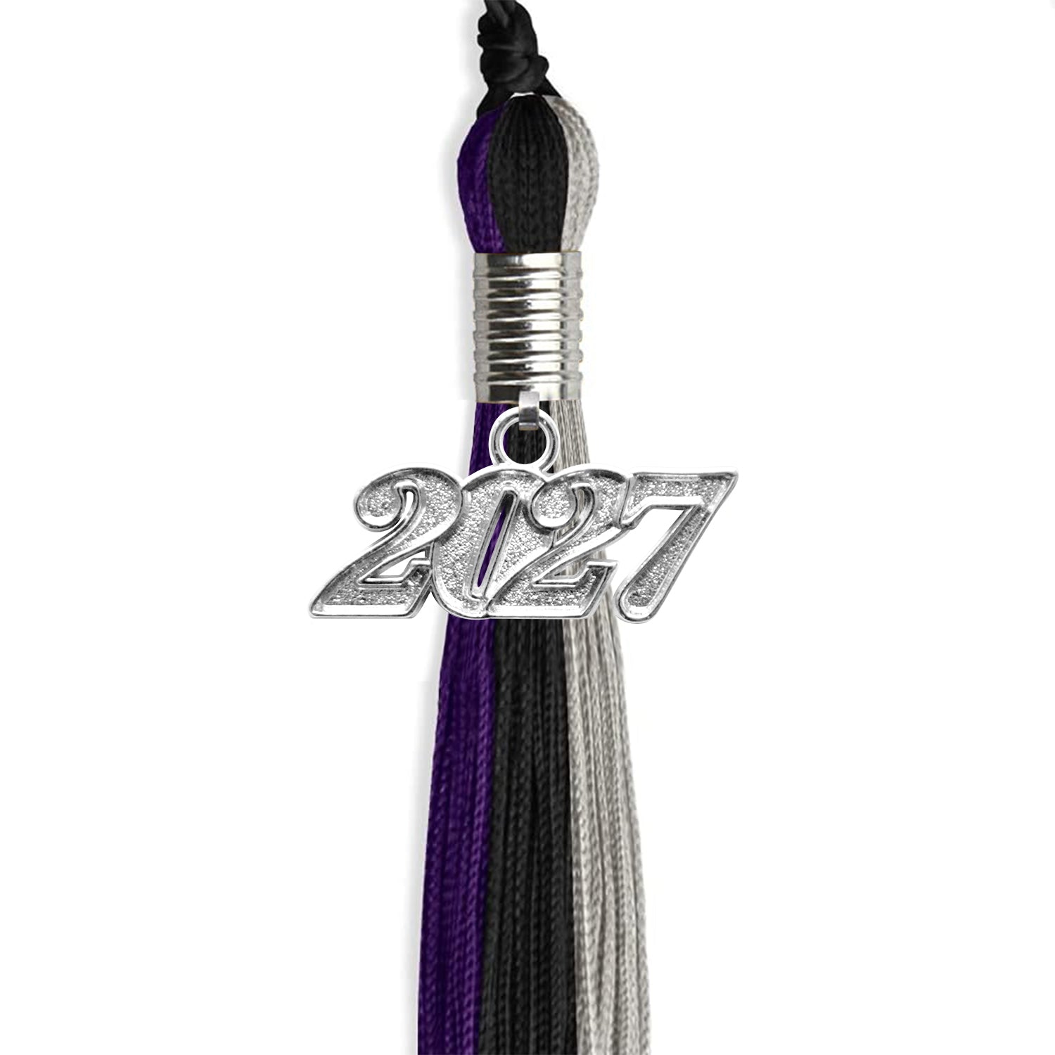 Black/Purple/Grey Graduation Tassel with Silver Bling Charm by Wholesale Grad Supply