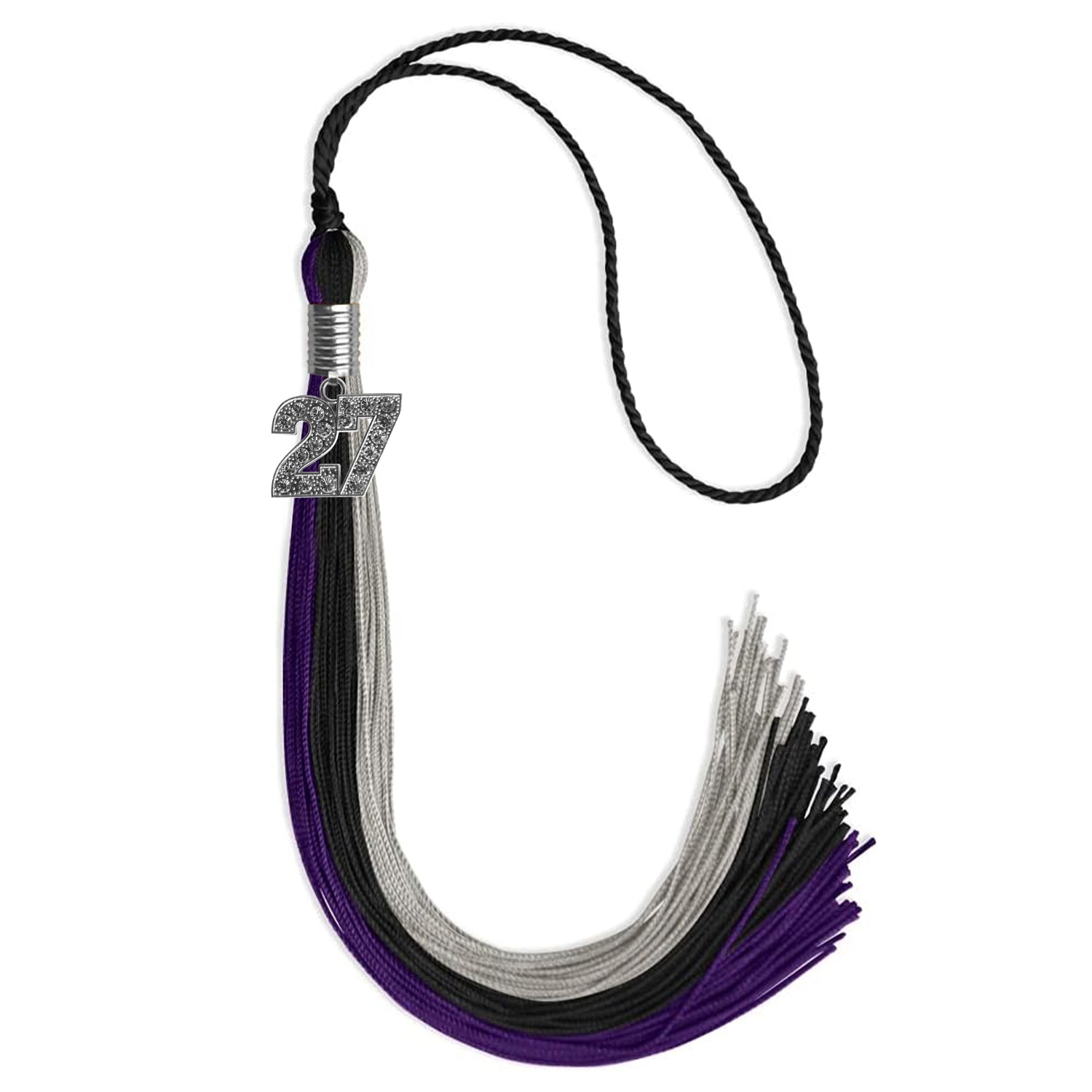 Black/Purple/Grey Graduation Tassel with Silver Bling Charm by Wholesale Grad Supply