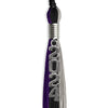 Black/Purple/Grey Graduation Tassel with Silver Stacked Date Drop by Wholesale Grad Supply