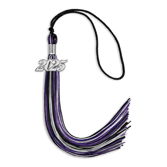 Black/Purple/Silver Mixed Color Graduation Tassel with Silver Bling Charm by Wholesale Grad Supply