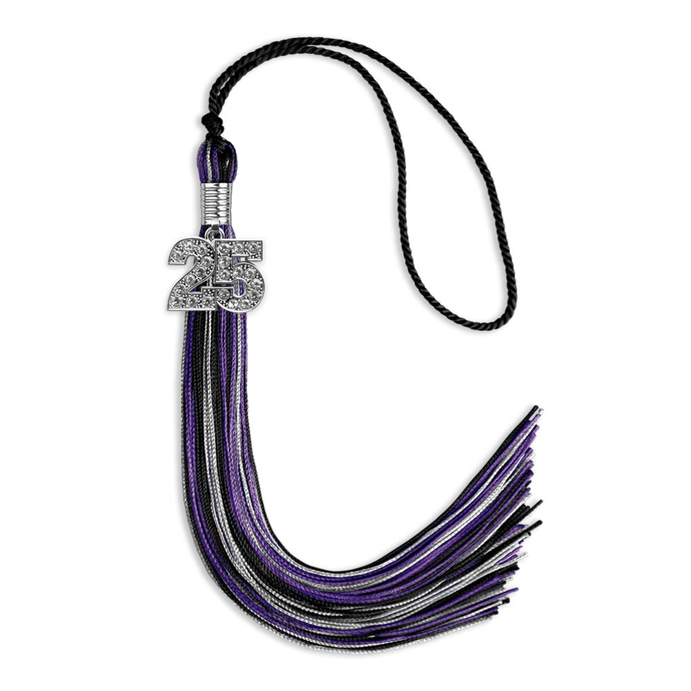Black/Purple/Silver Mixed Color Graduation Tassel with Silver Bling Charm by Wholesale Grad Supply