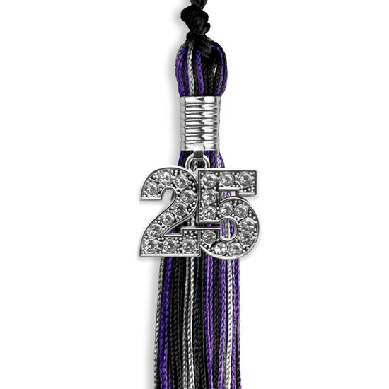 Black/Purple/Silver Mixed Color Graduation Tassel with Silver Bling Charm by Wholesale Grad Supply