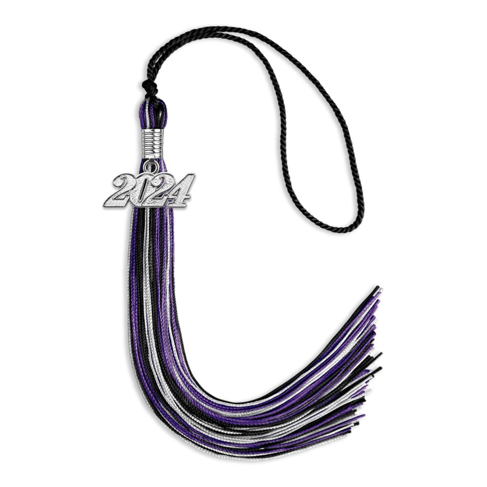 Black/Purple/Silver Mixed Color Graduation Tassel with Silver Bling Charm by Wholesale Grad Supply