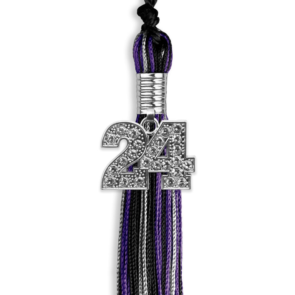 Black/Purple/Silver Mixed Color Graduation Tassel with Silver Bling Charm by Wholesale Grad Supply