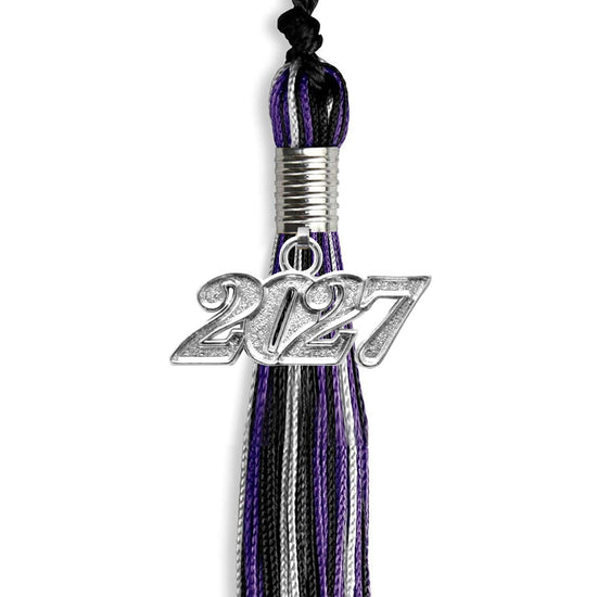 Black/Purple/Silver Mixed Color Graduation Tassel with Silver Bling Charm by Wholesale Grad Supply