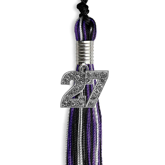 Black/Purple/Silver Mixed Color Graduation Tassel with Silver Bling Charm by Wholesale Grad Supply