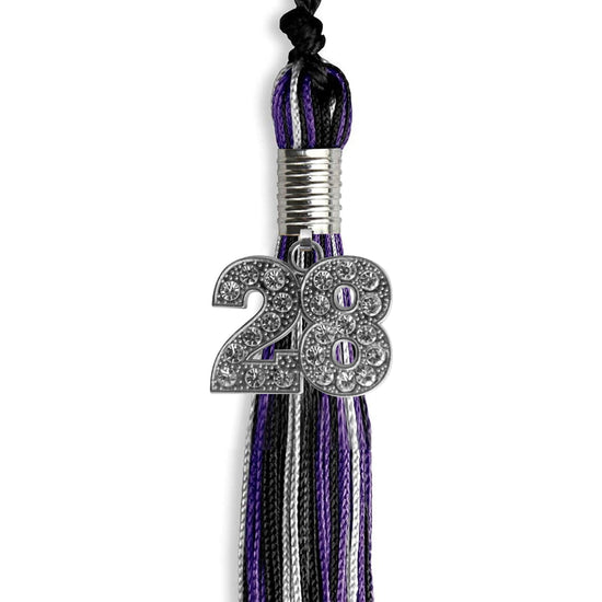 Black/Purple/Silver Mixed Color Graduation Tassel with Silver Bling Charm by Wholesale Grad Supply
