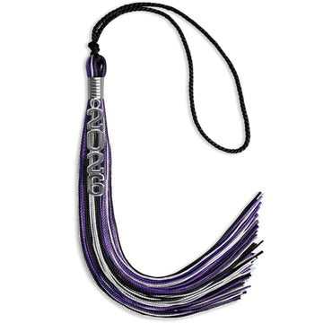 Black/Purple/Silver Mixed Color Graduation Tassel with Silver Stacked Date Drop by Wholesale Grad Supply