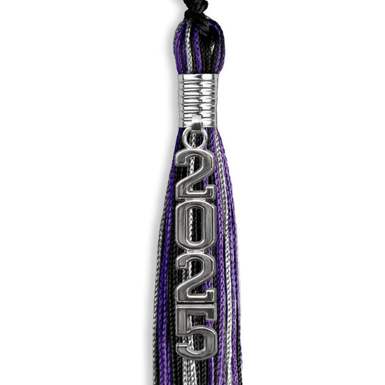 Black/Purple/Silver Mixed Color Graduation Tassel with Silver Stacked Date Drop by Wholesale Grad Supply