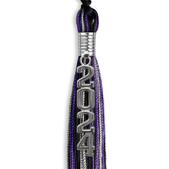 Black/Purple/Silver Mixed Color Graduation Tassel with Silver Stacked Date Drop by Wholesale Grad Supply