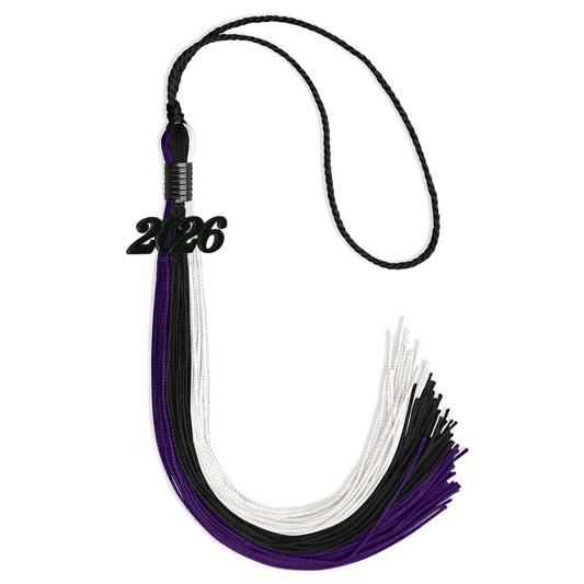 Black/Purple/White Graduation Tassel with Black Bling Charm by Wholesale Grad Supply