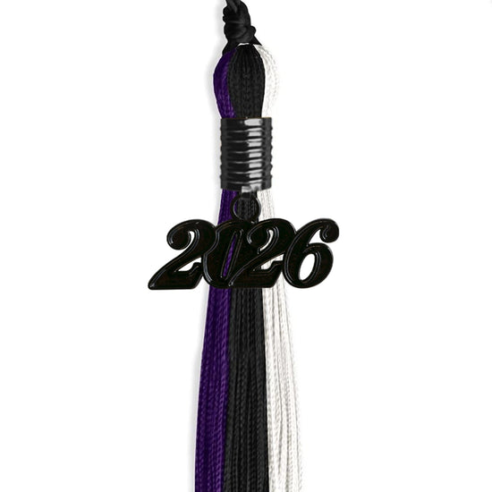 Black/Purple/White Graduation Tassel with Black Bling Charm by Wholesale Grad Supply