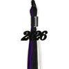 Black/Purple/White Graduation Tassel with Black Bling Charm by Wholesale Grad Supply