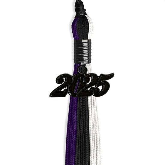 Black/Purple/White Graduation Tassel with Black Bling Charm by Wholesale Grad Supply