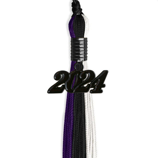 Black/Purple/White Graduation Tassel with Black Bling Charm by Wholesale Grad Supply