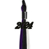 Black/Purple/White Graduation Tassel with Black Bling Charm by Wholesale Grad Supply