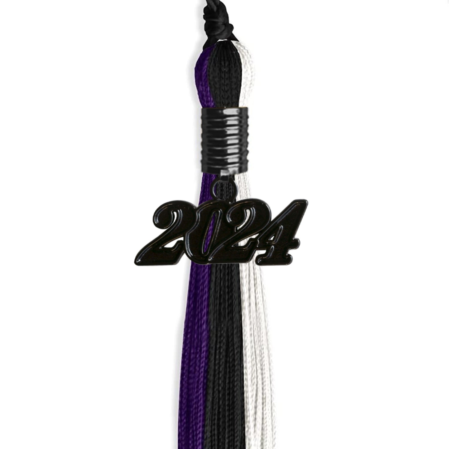 Black/Purple/White Graduation Tassel with Black Bling Charm by Wholesale Grad Supply