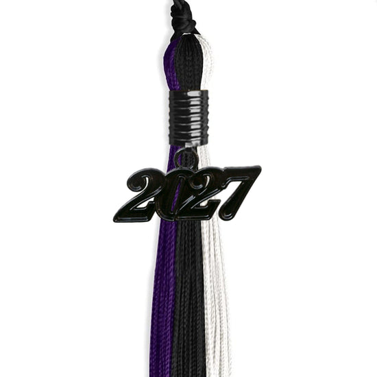 Black/Purple/White Graduation Tassel with Black Bling Charm by Wholesale Grad Supply