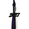 Black/Purple/White Graduation Tassel with Black Bling Charm by Wholesale Grad Supply