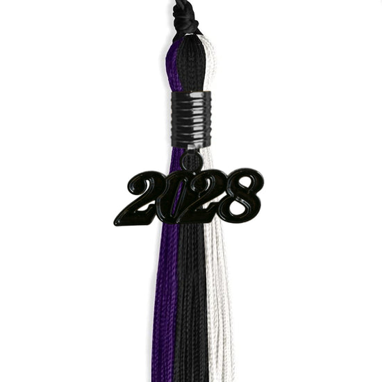 Black/Purple/White Graduation Tassel with Black Bling Charm by Wholesale Grad Supply