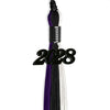 Black/Purple/White Graduation Tassel with Black Bling Charm by Wholesale Grad Supply