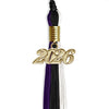 Black/Purple/White Graduation Tassel with Gold Bling Charm by Wholesale Grad Supply