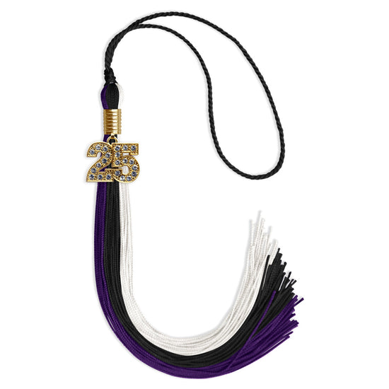Black/Purple/White Graduation Tassel with Gold Bling Charm by Wholesale Grad Supply