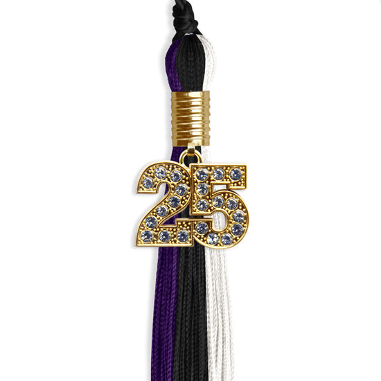 Black/Purple/White Graduation Tassel with Gold Bling Charm by Wholesale Grad Supply