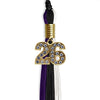 Black/Purple/White Graduation Tassel with Gold Bling Charm by Wholesale Grad Supply