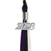 Black/Purple/White Graduation Tassel with Silver Bling Charm by Wholesale Grad Supply