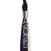 Black/Purple/White Graduation Tassel with Silver Stacked Date Drop by Wholesale Grad Supply