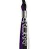 Black/Purple/White Graduation Tassel with Silver Stacked Date Drop by Wholesale Grad Supply