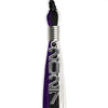 Black/Purple/White Graduation Tassel with Silver Stacked Date Drop by Wholesale Grad Supply