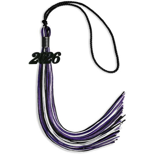 Black/Purple/White Mixed Color Graduation Tassel with Black Bling Charm by Wholesale Grad Supply
