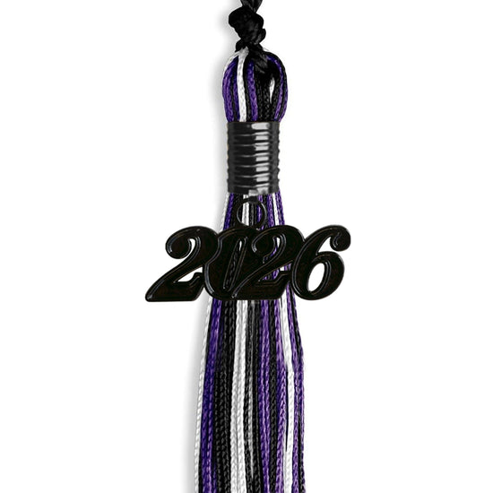 Black/Purple/White Mixed Color Graduation Tassel with Black Bling Charm by Wholesale Grad Supply