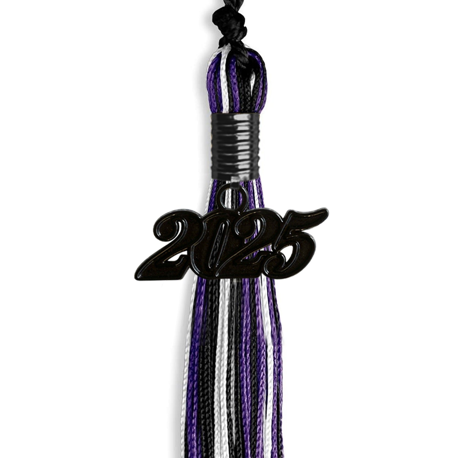 Black/Purple/White Mixed Color Graduation Tassel with Black Bling Charm by Wholesale Grad Supply