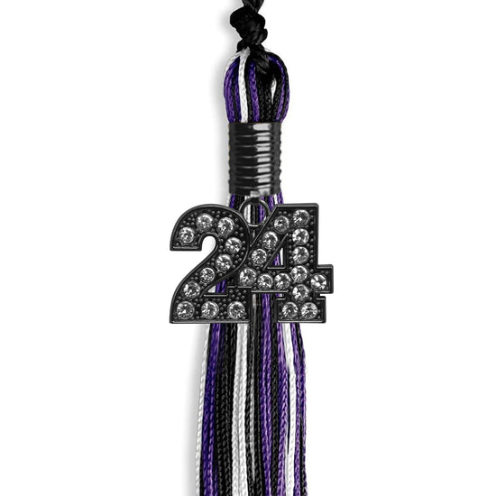 Black/Purple/White Mixed Color Graduation Tassel with Black Bling Charm by Wholesale Grad Supply