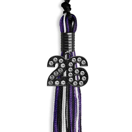 Black/Purple/White Mixed Color Graduation Tassel with Black Bling Charm by Wholesale Grad Supply