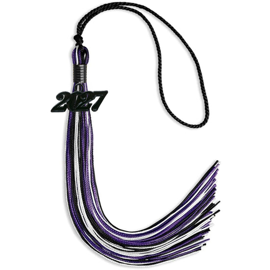 Black/Purple/White Mixed Color Graduation Tassel with Black Bling Charm by Wholesale Grad Supply