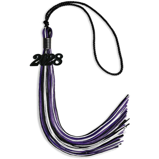 Black/Purple/White Mixed Color Graduation Tassel with Black Bling Charm by Wholesale Grad Supply