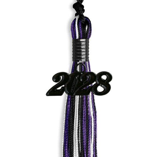 Black/Purple/White Mixed Color Graduation Tassel with Black Bling Charm by Wholesale Grad Supply