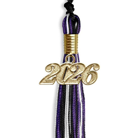 Black/Purple/White Mixed Color Graduation Tassel with Gold Bling Charm by Wholesale Grad Supply
