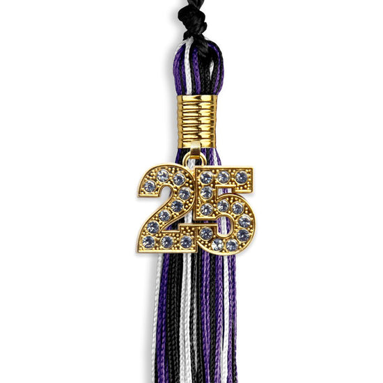 Black/Purple/White Mixed Color Graduation Tassel with Gold Bling Charm by Wholesale Grad Supply