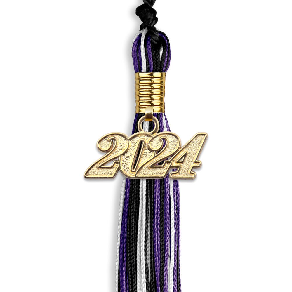 Black/Purple/White Mixed Color Graduation Tassel with Gold Bling Charm by Wholesale Grad Supply