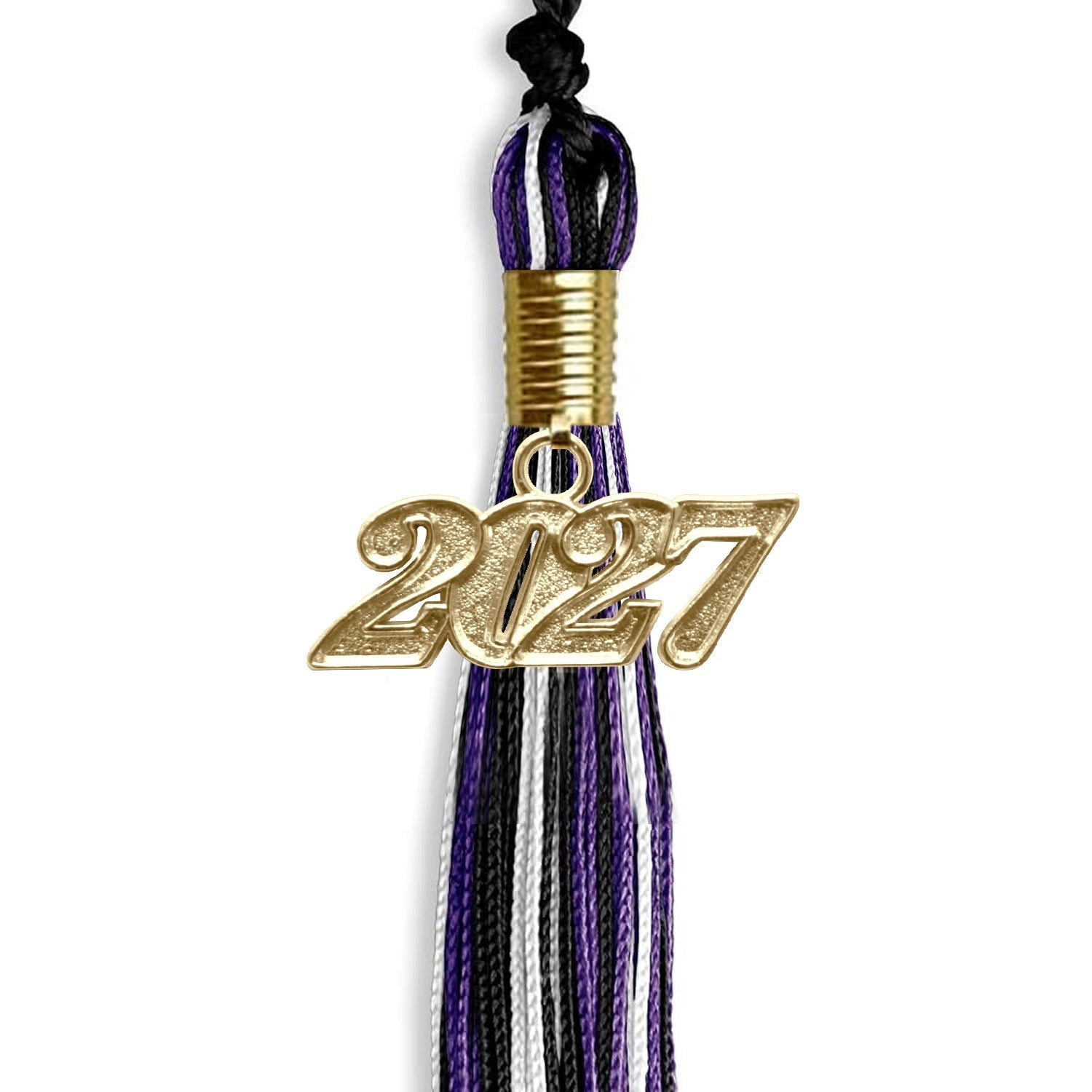 Black/Purple/White Mixed Color Graduation Tassel with Gold Bling Charm by Wholesale Grad Supply