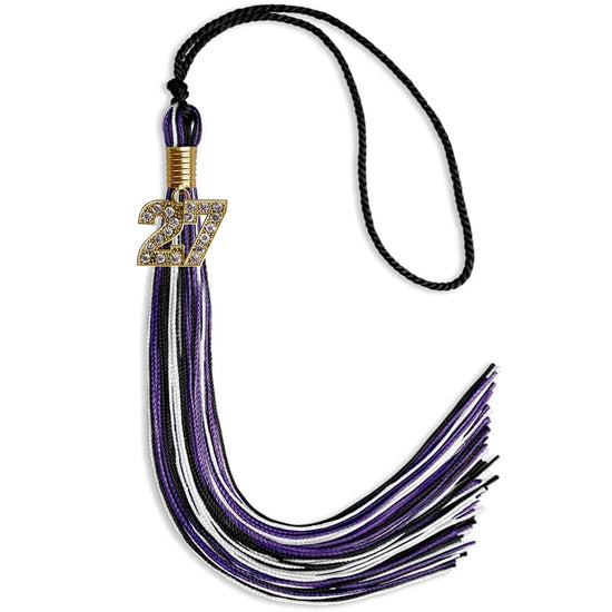 Black/Purple/White Mixed Color Graduation Tassel with Gold Bling Charm by Wholesale Grad Supply