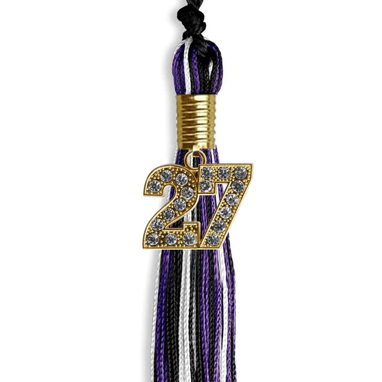 Black/Purple/White Mixed Color Graduation Tassel with Gold Bling Charm by Wholesale Grad Supply